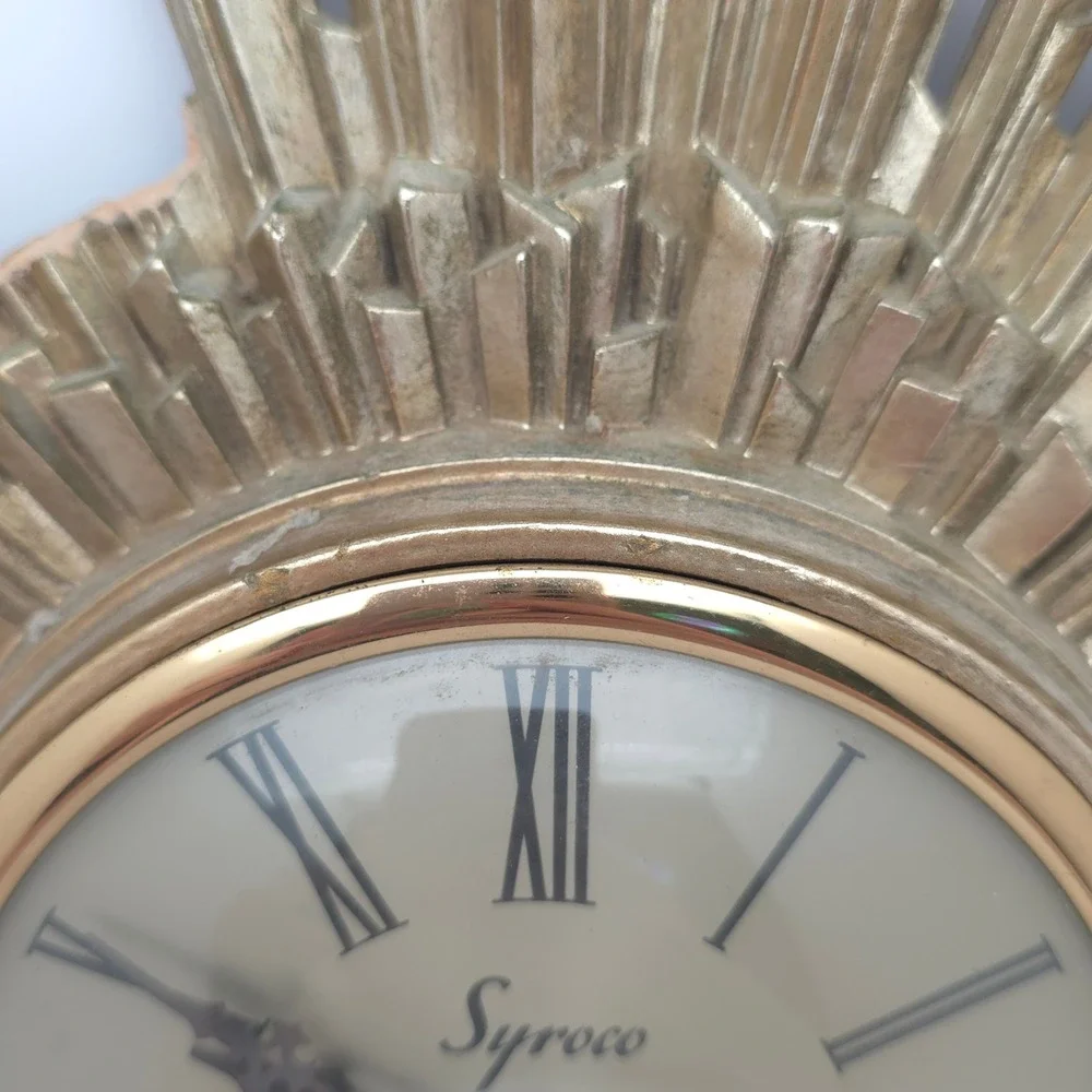 Syroco Sunburst Wall Clock Mid Century Modern Electric Vintage Movement Works